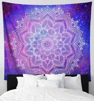Svemirski Tapiserija Mandala|Wall art s galaksije i cvijećem|Neonski Boho, Zidne lampe za spavaće sobe, dnevni boravak, spavaonica